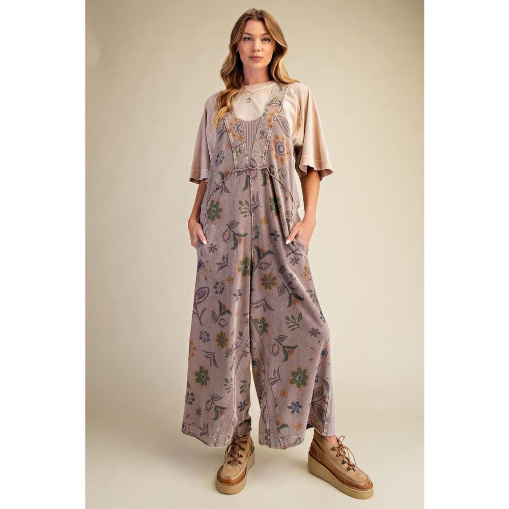 EASEL SIGNATURE PRINTED SOFT WASHED TERRY JUMPSUIT - Picture 3 of 6